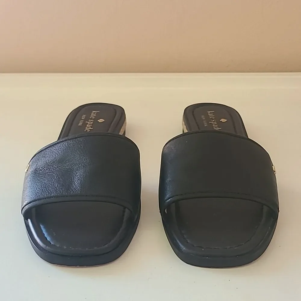 Kate Spade New York Palm Cove Black Leather Slide Sandals Size 7.5B